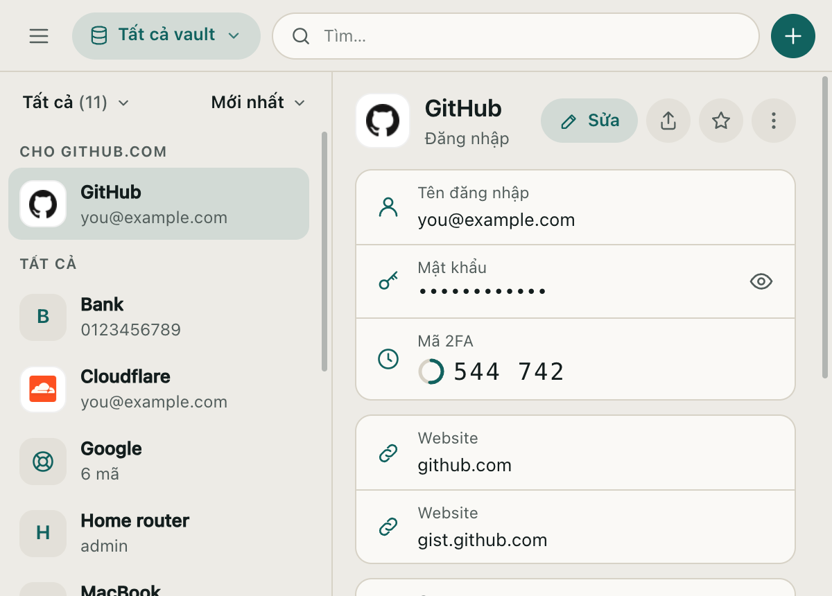 Popup 7key hiện tài khoản GitHub kèm mã 2FA